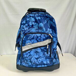 L.L.Bean Deluxe Rolling Suitcase / Carry-On - Blue Tropical Floral Hibiscus